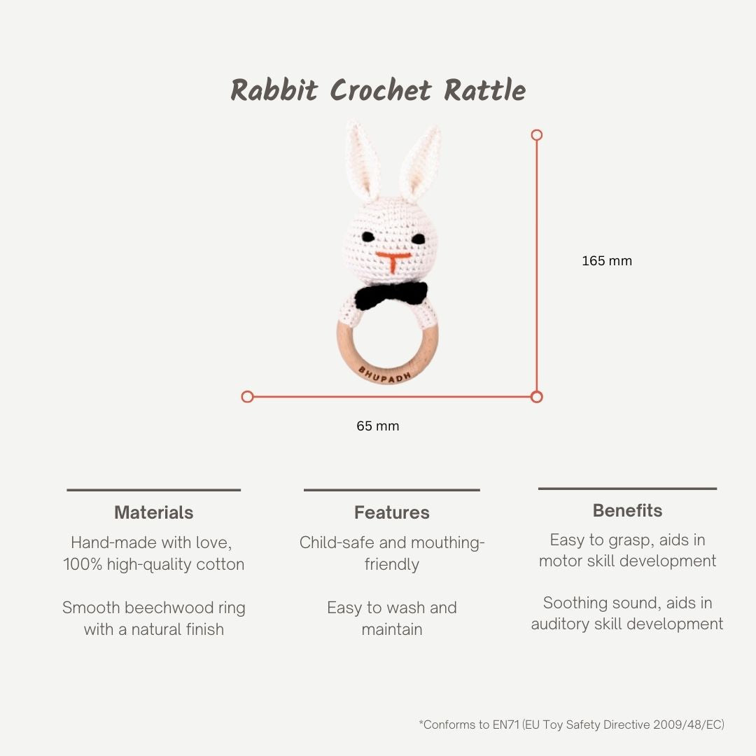 Bhupadh Rabbit Crochet Rattle | Handmade Sensory Toy for Newborn’s & Infants | (3+ Months)