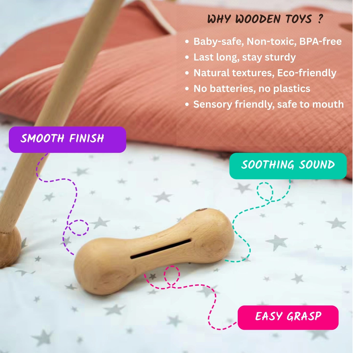 Bhupadh Newborn Gift Box | 3-in-1 Crochet Rattle & Wooden Teether Set | Rabbit Collection | (0–12 Months)