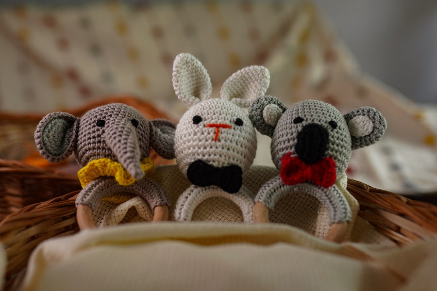 Bhupadh Rabbit Crochet Rattle | Handmade Sensory Toy for Newborn’s & Infants | (3+ Months)