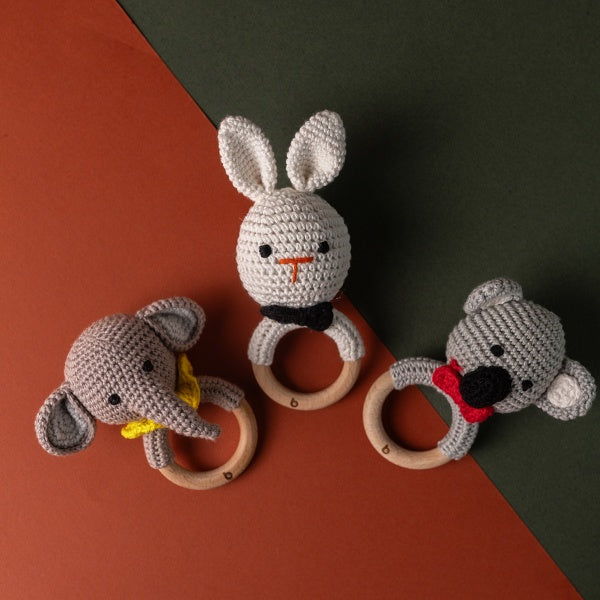 Bhupadh Rabbit Crochet Rattle | Handmade Sensory Toy for Newborn’s & Infants | (3+ Months)