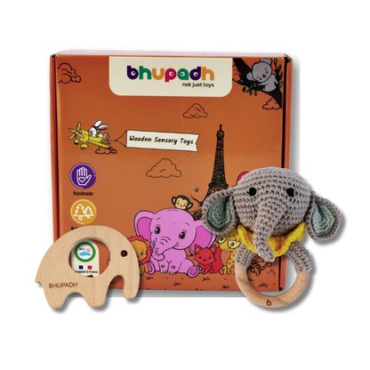 Bhupadh Elephant Crochet Rattle with Wooden Teether