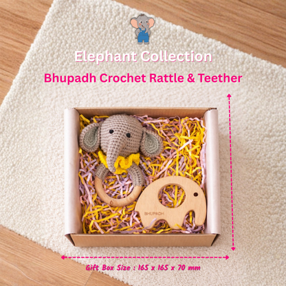 Bhupadh Elephant Crochet Rattle with Wooden Teether