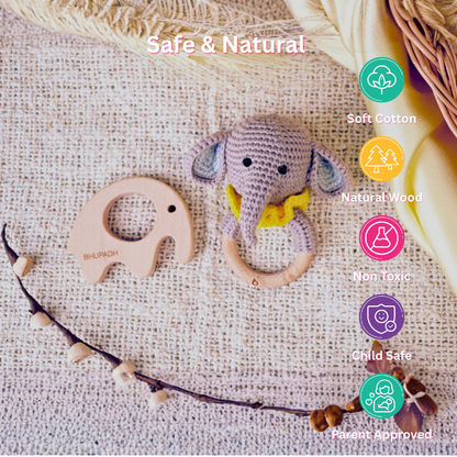 Bhupadh Elephant Crochet Rattle with Wooden Teether