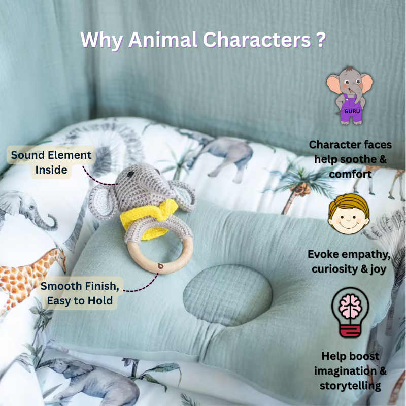 Bhupadh Elephant Crochet Rattle with Wooden Teether