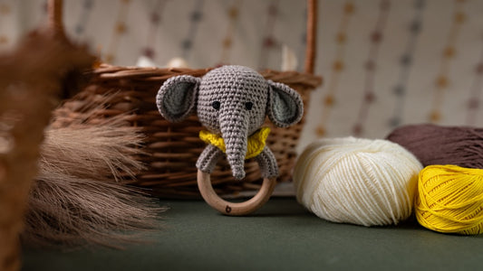 Bhupadh Elephant Crochet Rattle | Handmade Sensory Toy for Newborn’s & Infants | (3+ Months)