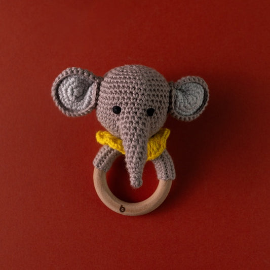 Bhupadh Elephant Crochet Rattle | Handmade Sensory Toy for Newborn’s & Infants | (3+ Months)