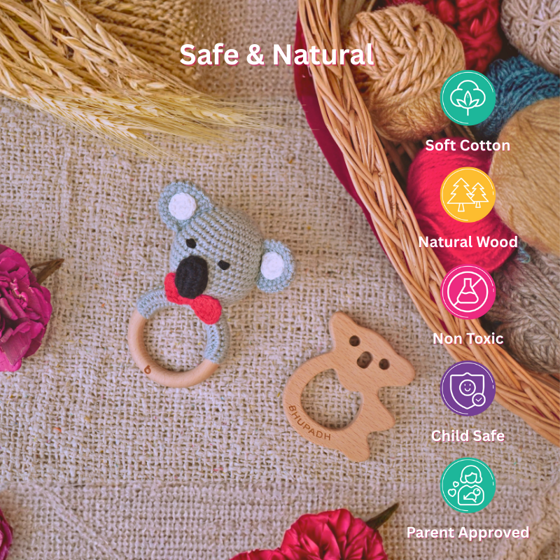 Bhupadh Koala Crochet Rattle with Wooden Teether