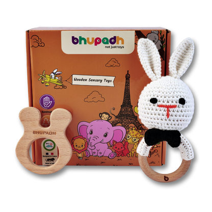 Bhupadh Rabbit Crochet Rattle with Wooden Teether
