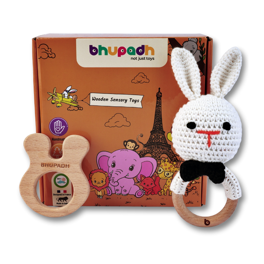 Bhupadh Rabbit Crochet Rattle with Wooden Teether