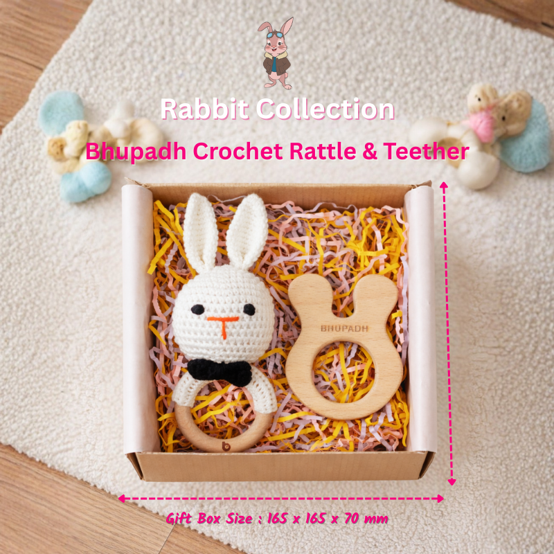 Bhupadh Rabbit Crochet Rattle with Wooden Teether