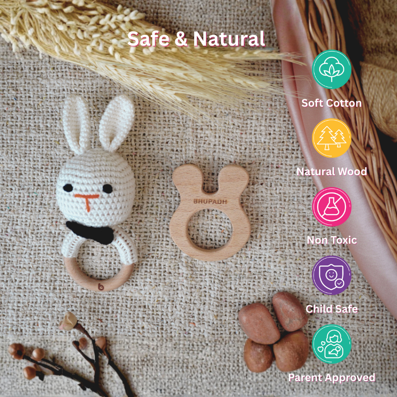 Bhupadh Rabbit Crochet Rattle with Wooden Teether