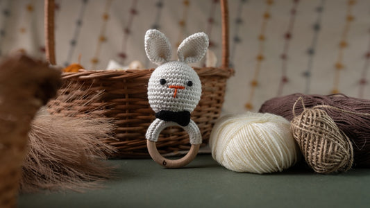 Bhupadh Rabbit Crochet Rattle | Handmade Sensory Toy for Newborn’s & Infants | (3+ Months)