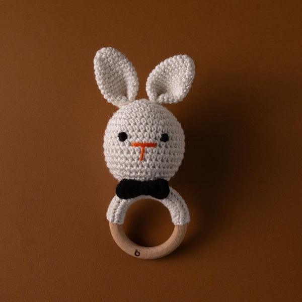 Bhupadh Rabbit Crochet Rattle | Handmade Sensory Toy for Newborn’s & Infants | (3+ Months)
